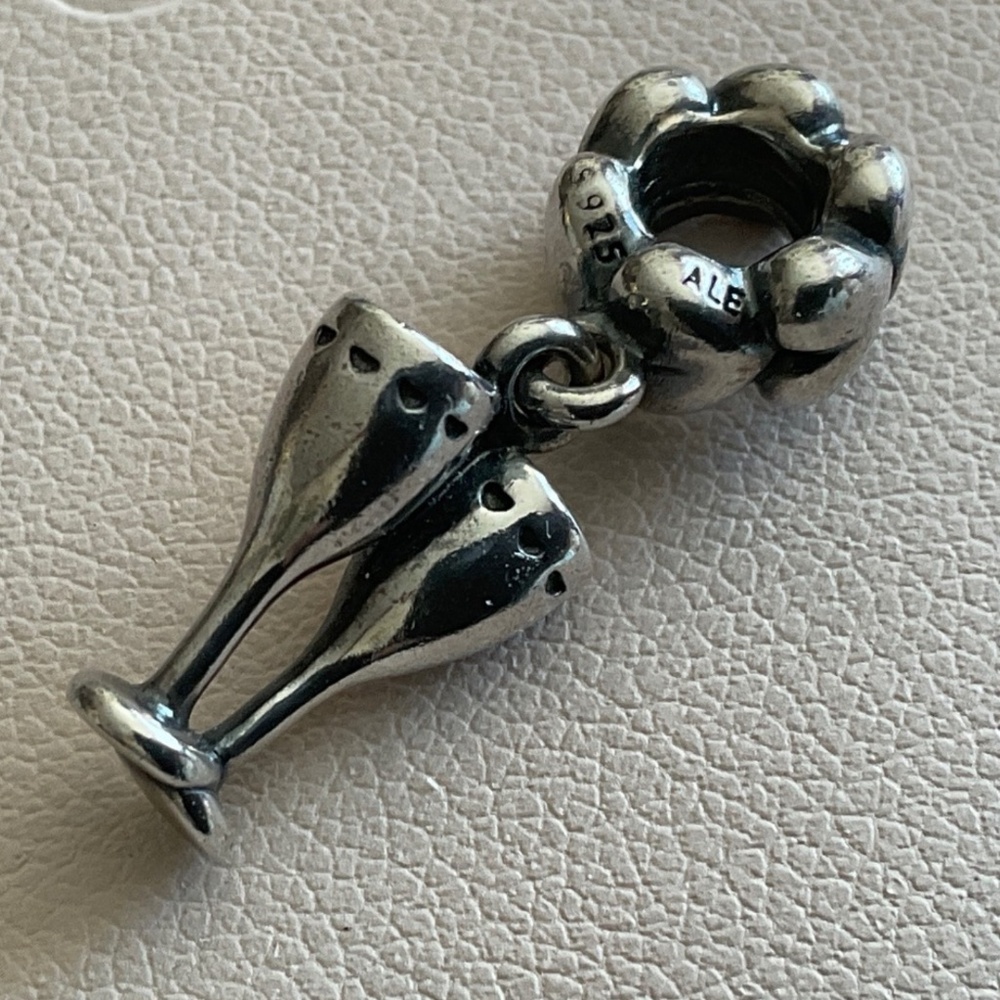 Pandora champagne glasses silver charm
